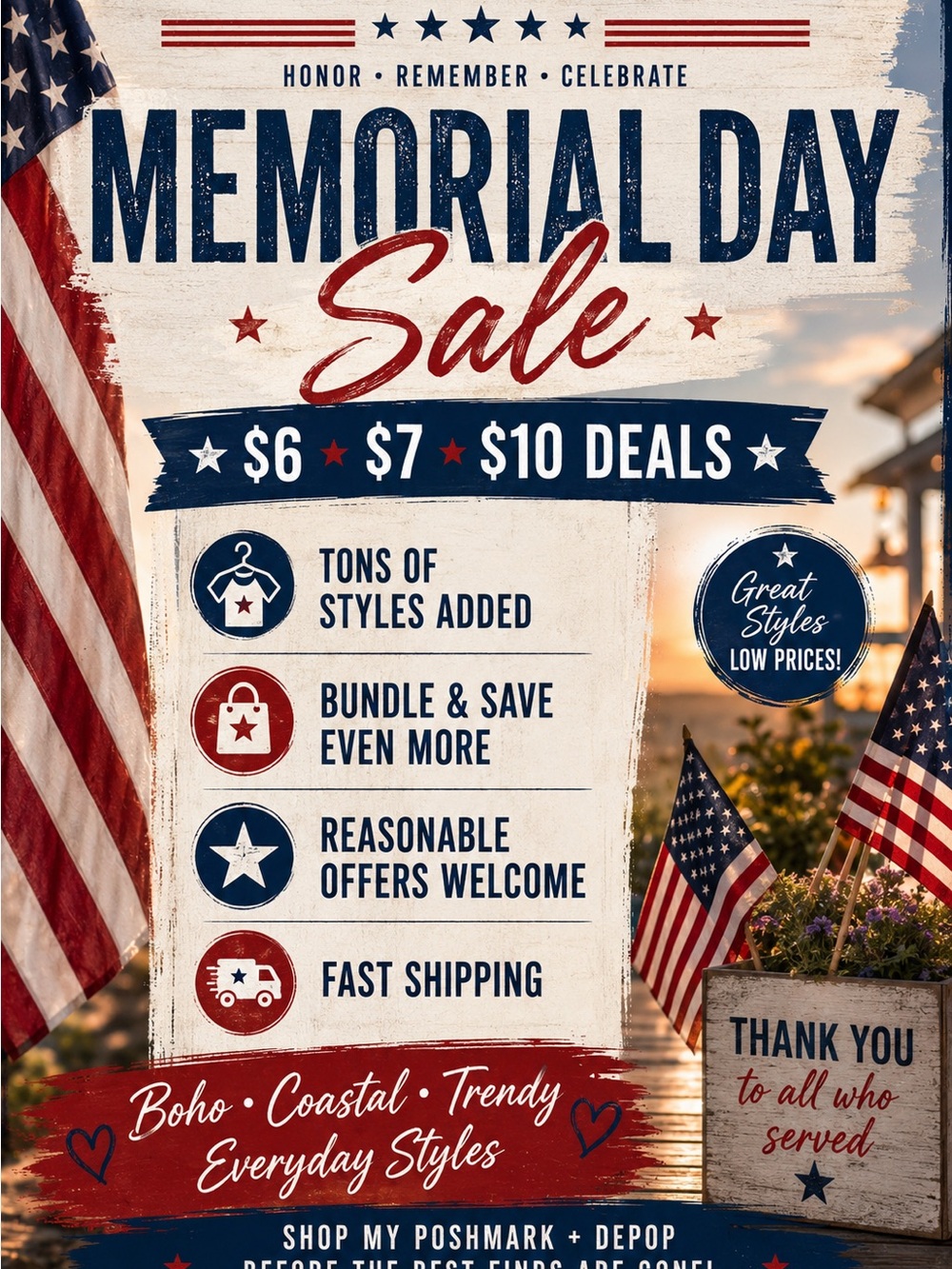 Memorial Day Sale Graphic Poster - Patriotic Red, White & Blue